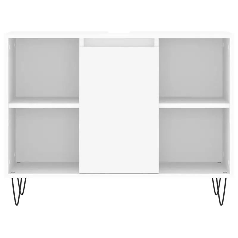 Badkamerkaptafel met ijzeren poten en bewerkt hout voor opbergruimte - Badkamerkaptafels