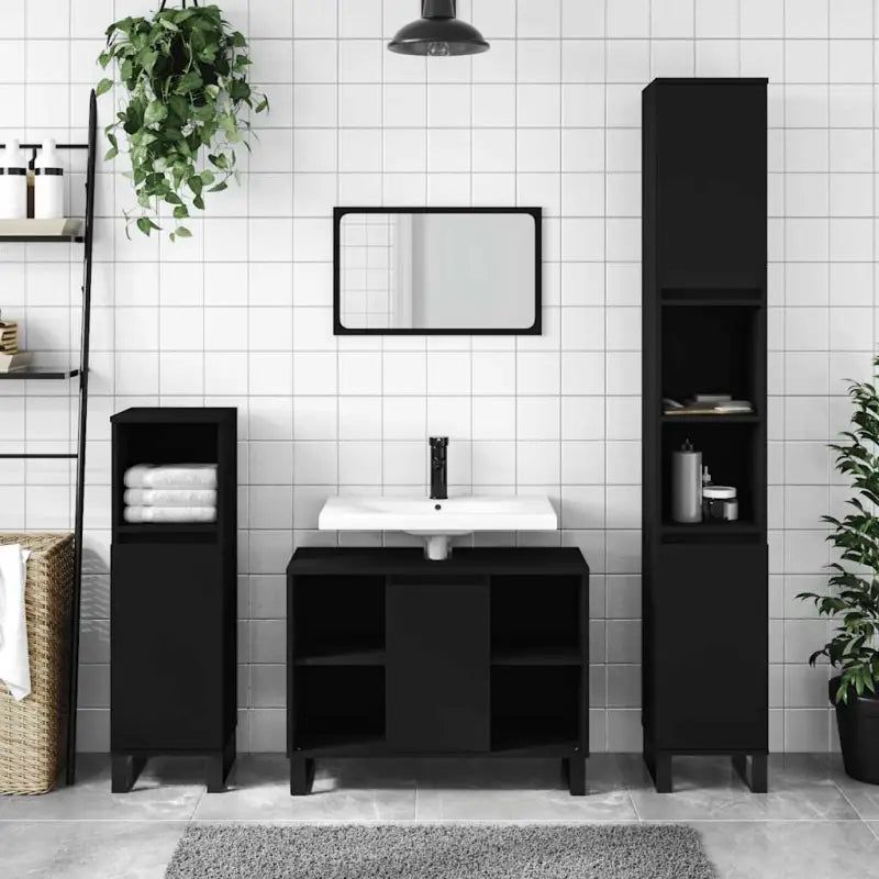 Badkamerkaptafel met ijzeren poten en bewerkt hout voor stijlvolle opbergruimte - Zwart / 1 - Badkamerkaptafels