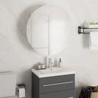 Badkamerkaptafel met ronde spiegel LED verlichting en bewerkt hout - Wit / 47 x 47 x 17.5 cm / 1 - Badkamerkaptafels