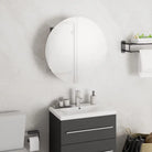 Badkamerkaptafel met ronde spiegel LED verlichting en bewerkt hout - Grijs / 40 x 40 x 17.5 cm / 1 - Badkamerkaptafels