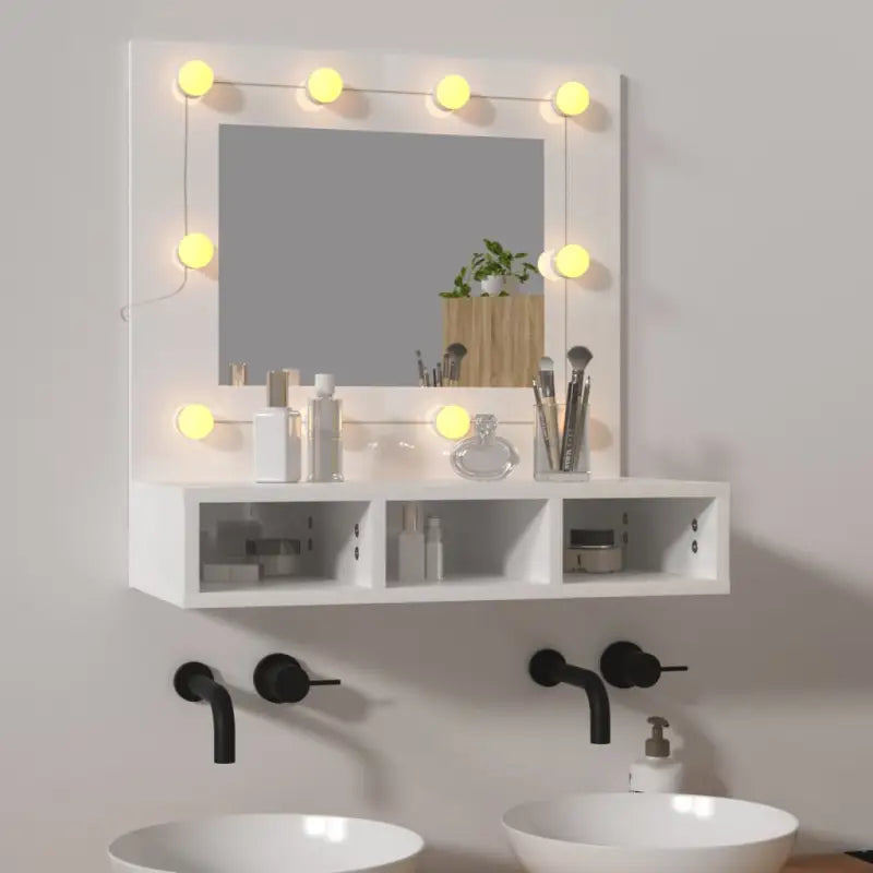 Badkamerkaptafel met spiegelkast en LED-verlichting - Hoogglans wit / 1 - Badkamerkaptafels