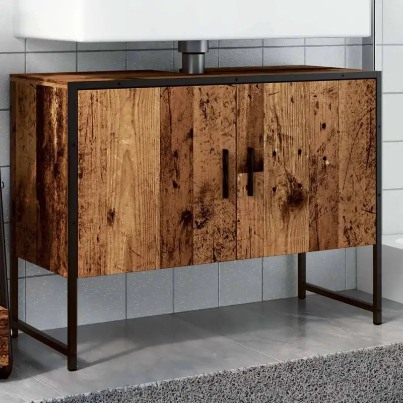 Badkamerkaptafel met stevige constructie en bewerkt hout - Oud hout / 1 / 80 cm - Badkamerkaptafels
