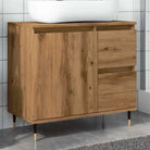 Badkamerkaptafels in grijs Sonoma met ijzeren poten en bewerkt hout - artisanaal eikenkleurig / 1 - Badkamerkaptafels