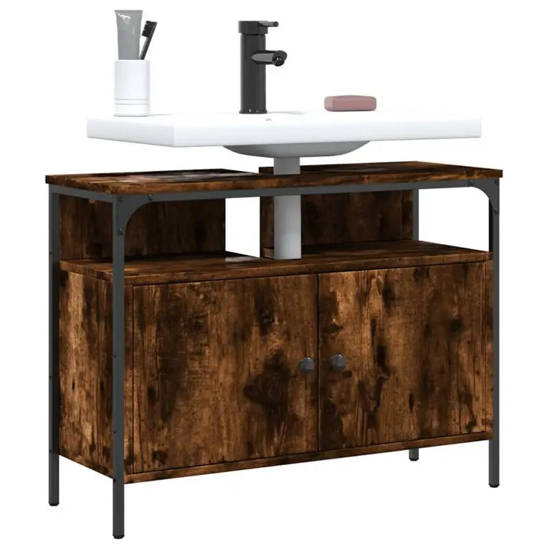 Badkamerkaptafels met stevige constructie en bewerkt hout - 1 / Gerookt eiken / 80 cm - Badkamerkaptafels