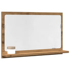Badkamerkaptafels met wandspiegel in bewerkt hout voor een moderne uitstraling - artisanaal eikenkleurig / 60 x 11 x 37