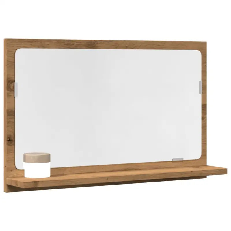 Badkamerkaptafels met wandspiegel in bewerkt hout voor een moderne uitstraling - artisanaal eikenkleurig / 60 x 11 x 37