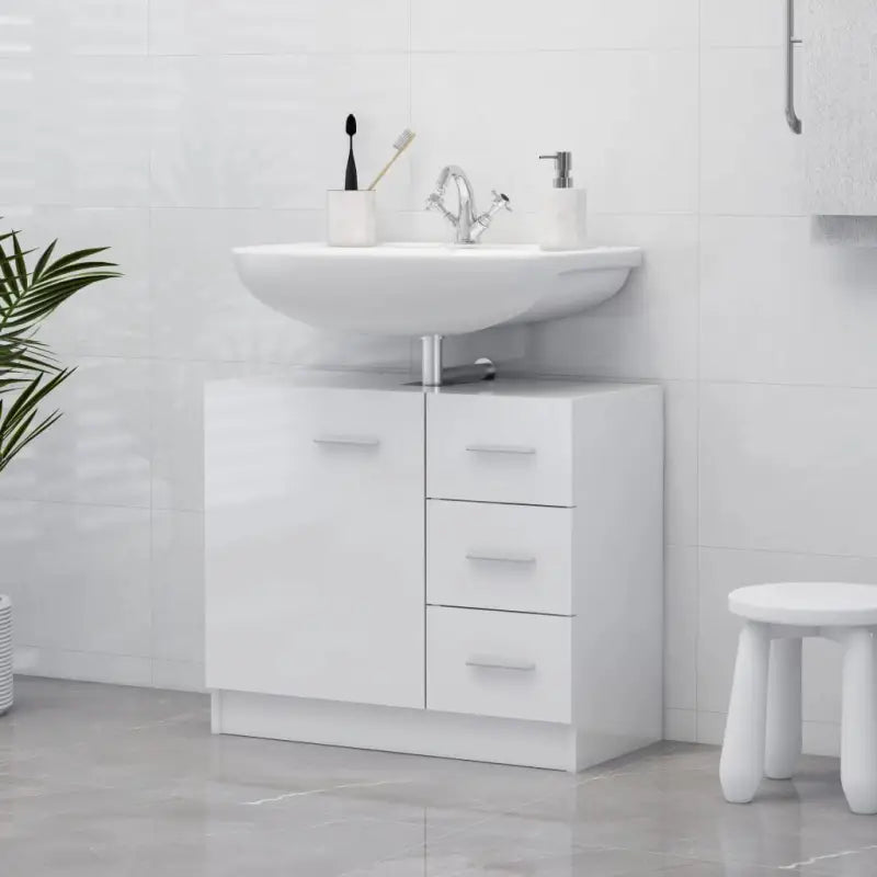 Badkamermeubelset met bewerkt hout en gemakkelijk schoon te maken oppervlak - Hoogglans wit - Badkamermeubelsets