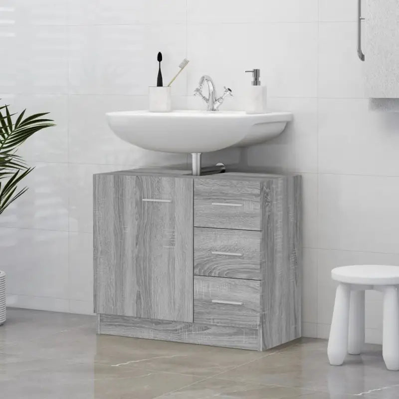 Badkamermeubelset met bewerkt hout en gemakkelijk schoon te maken oppervlak - Grijs sonoma - Badkamermeubelsets