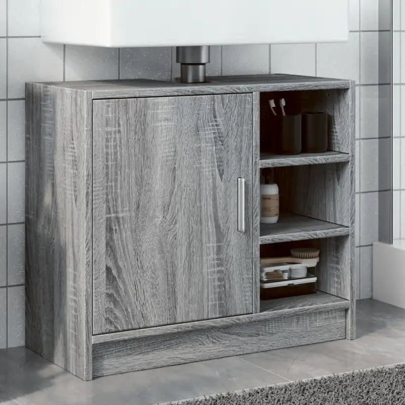 Badkamermeubelset met bewerkt hout voor een opgeruimde uitstraling - Grijs sonoma / 63 x 29 x 55 cm - Badkamermeubelsets