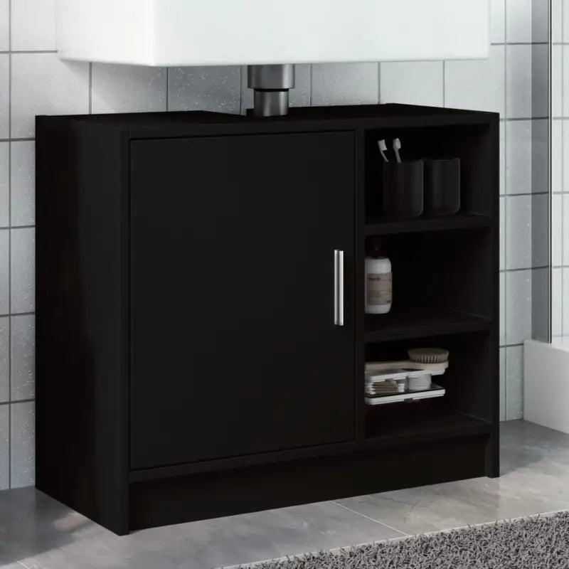 Badkamermeubelset met bewerkt hout voor een opgeruimde uitstraling - Zwart / 63 x 29 x 55 cm - Badkamermeubelsets