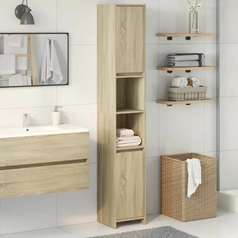 Badkamermeubelset met bewerkt hout voor extra opbergruimte - Sonoma eiken / Zonder handvat - Badkamermeubelsets