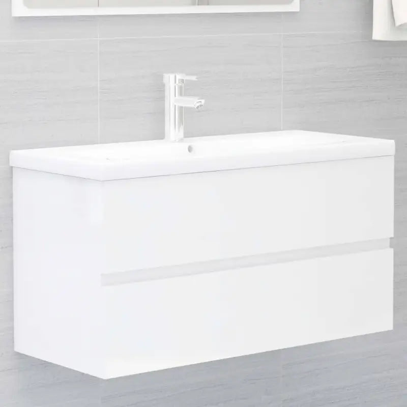 Badkamermeubelset met gootsteenkast van bewerkt hout voor extra opbergruimte - Hoogglans wit / 90 x 38.5 x 45 cm