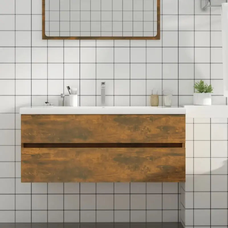 Badkamermeubelset met gootsteenkast van bewerkt hout voor extra opbergruimte - Gerookt eiken / 100 x 38.5 x 45 cm