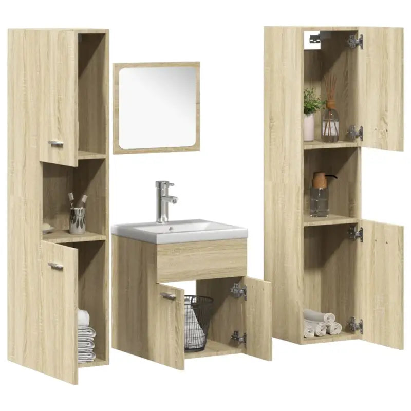 Badkamermeubelset met hoge kast en strak ontwerp past perfect - Sonoma eiken / 41 x 38.5 x 46 cm + 30 x 30 x 130 cm