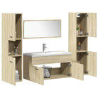 Badkamermeubelset met hoge kast en strak ontwerp past perfect - Sonoma eiken / 90 x 38.5 x 46 cm + 30 x 30 x 130 cm
