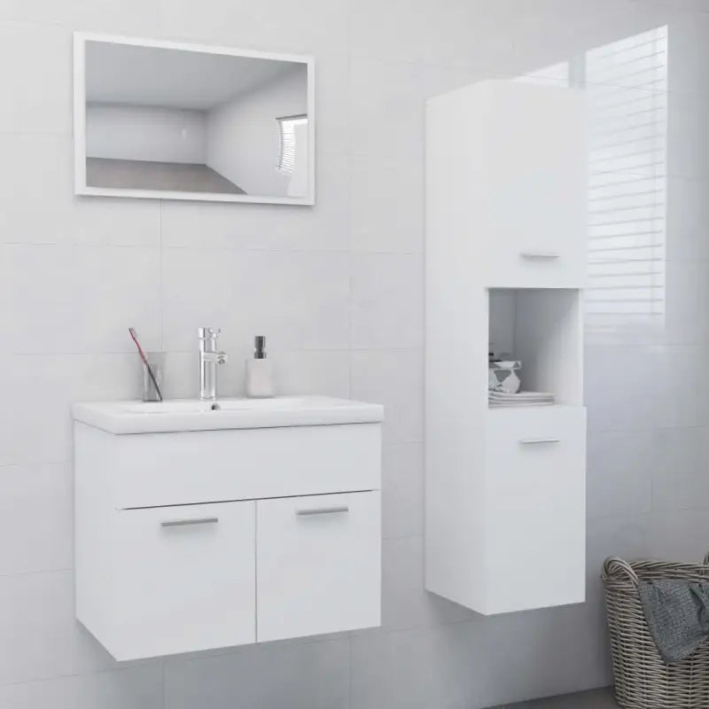 Badkamermeubelset met hoge kast en strak ontwerp past perfect - Wit / 60 x 38.5 x 46 cm - Badkamermeubelsets