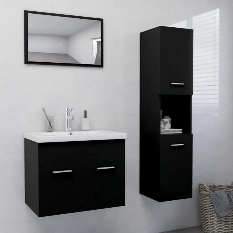 Badkamermeubelset met hoge kast en strak ontwerp past perfect - Zwart / 60 x 38.5 x 46 cm - Badkamermeubelsets