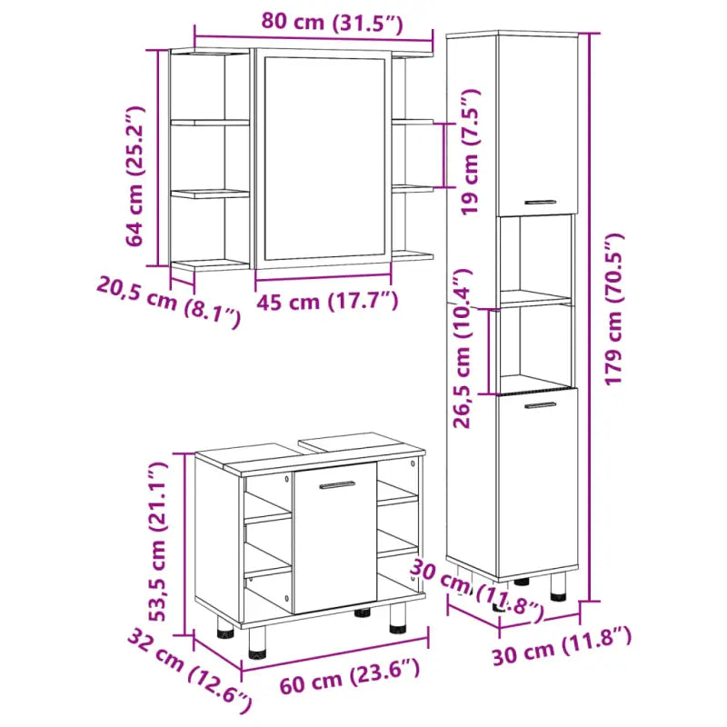 Badkamermeubelset van bewerkt hout in Sonoma Eiken voor een stijlvolle badkamer - Badkamermeubelsets