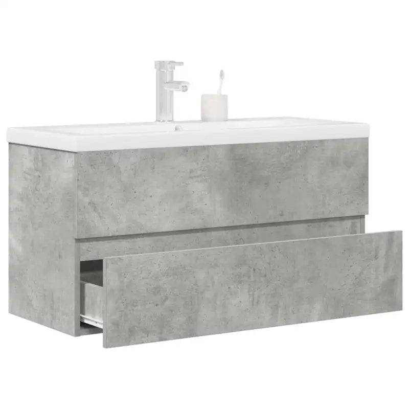Badkamermeubelset van bewerkt hout met duurzame materialen en ruime afmetingen - Betongrijs / 90 x 38.5 x 45 cm