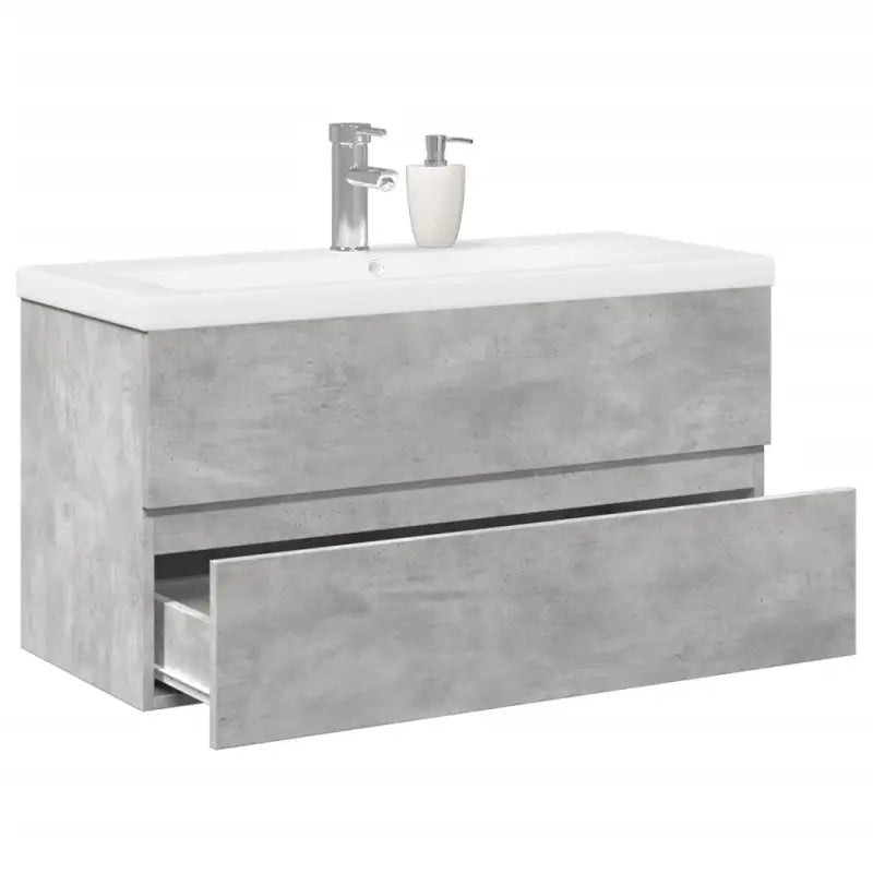 Badkamermeubelset van bewerkt hout met duurzame materialen en ruime afmetingen - Betongrijs / 90 x 38.5 x 45 cm
