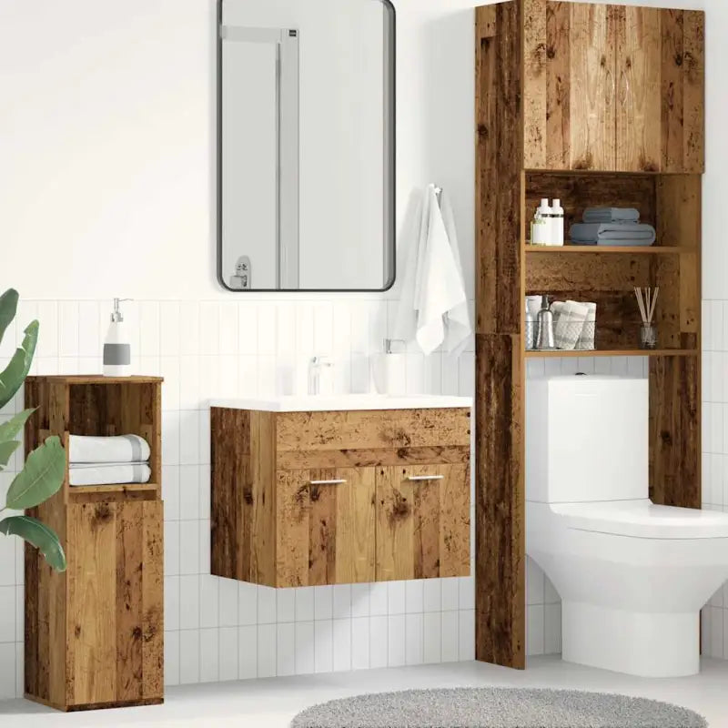 Badsmeubelset met gootsteenkast van bewerkt hout voor extra opbergruimte - Oud hout / 60 x 38.5 x 46 cm