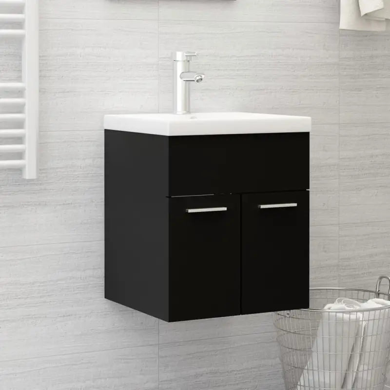 Badsmeubelset met gootsteenkast van bewerkt hout voor extra opbergruimte - Zwart / 41 x 38.5 x 46 cm