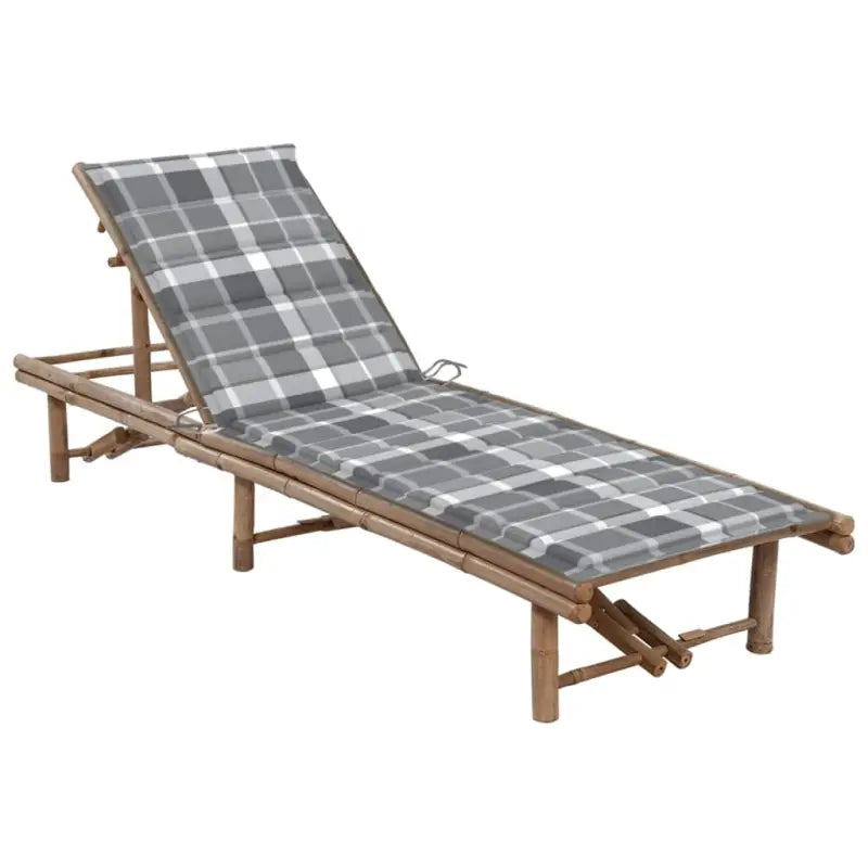 Bamboe loungeset voor ontspannen tuinmomenten - Grijs ruitpatroon / 1 - Ligstoelen