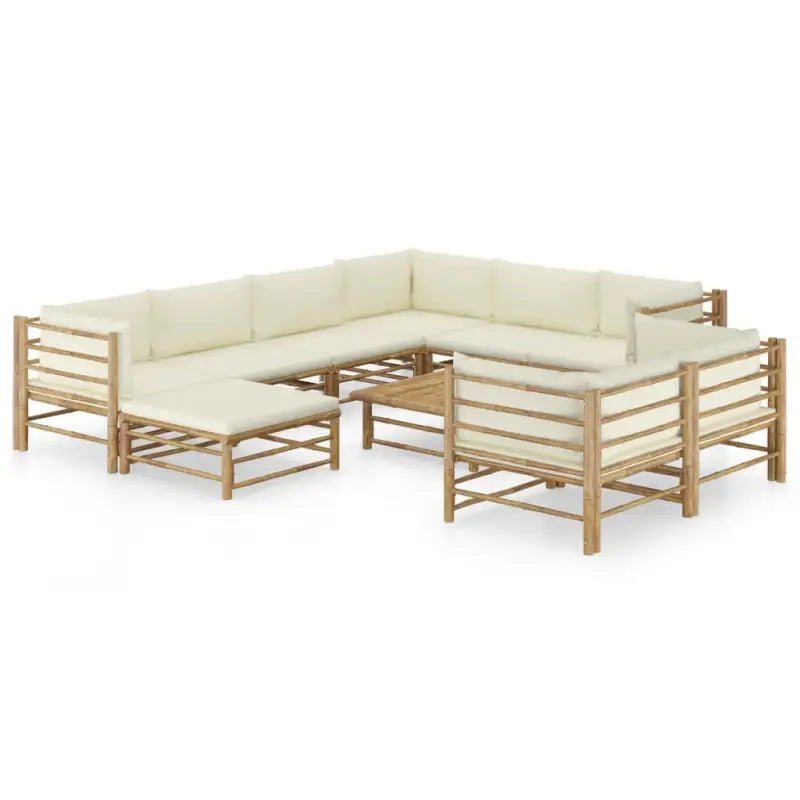 Bamboe tuin loungeset met comfortabele diepte zitting - Crème / 5x hoek + 3x midden + voetensteun + Tafel - Tuinsets