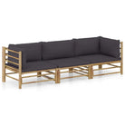 Bamboe tuin loungeset met comfortabele diepte zitting - Donkergrijs / 2x hoek + midden - Tuinsets