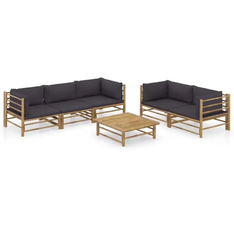 Bamboe tuin loungeset met comfortabele diepte zitting - Donkergrijs / 4x hoek + midden + Tafel - Tuinsets