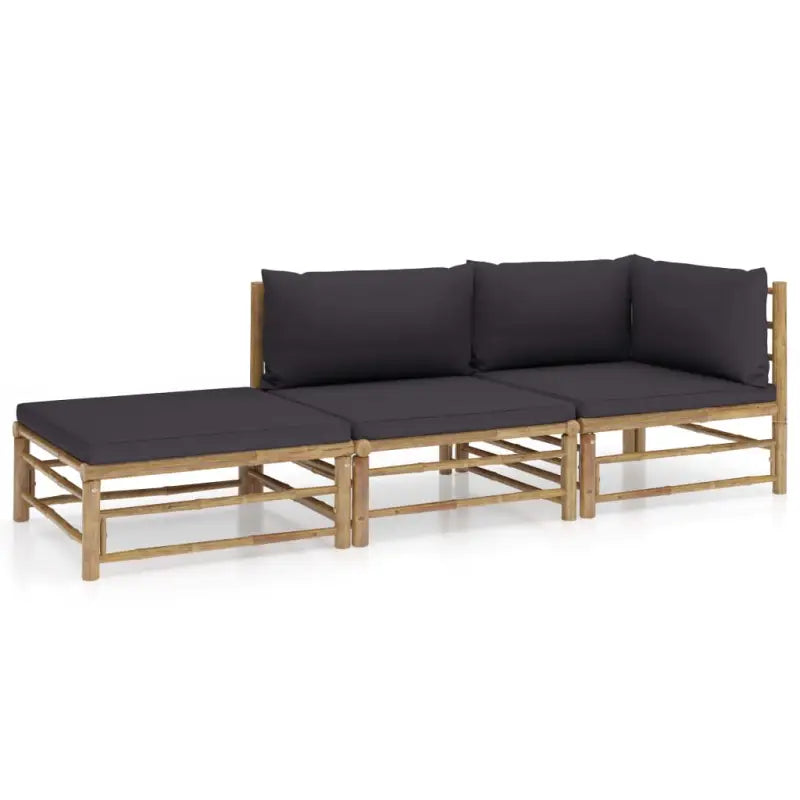 Bamboe tuin loungeset met comfortabele diepte zitting - Donkergrijs / hoek + midden + voetensteun - Tuinsets