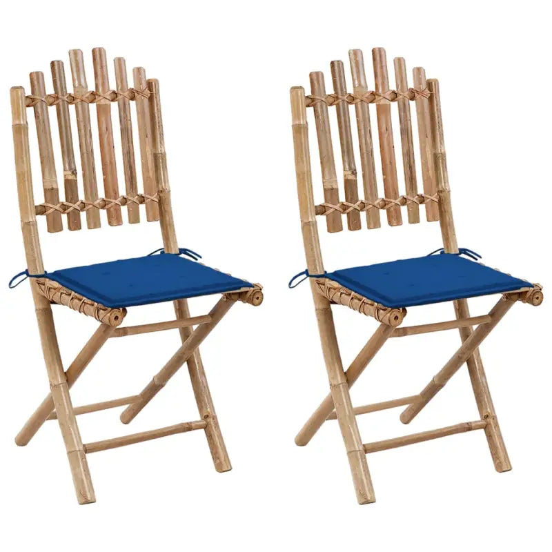 Bamboe tuinstoelen set met touwtjes voor buiten eten - Blauw / 2 / 40 x 40 x 4 cm - Tuinstoelen