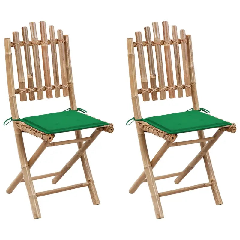 Bamboe tuinstoelen set met touwtjes voor buiten eten - Groen / 2 / 40 x 40 x 4 cm - Tuinstoelen