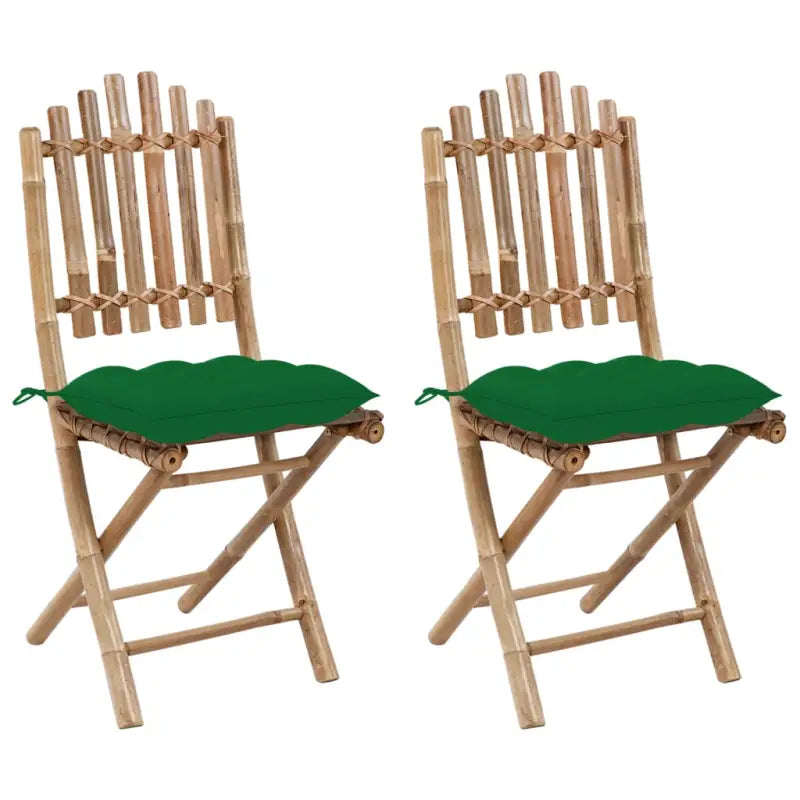 Bamboe tuinstoelen set met touwtjes voor buiten eten - Groen / 2 / 40 x 40 x 7 cm - Tuinstoelen