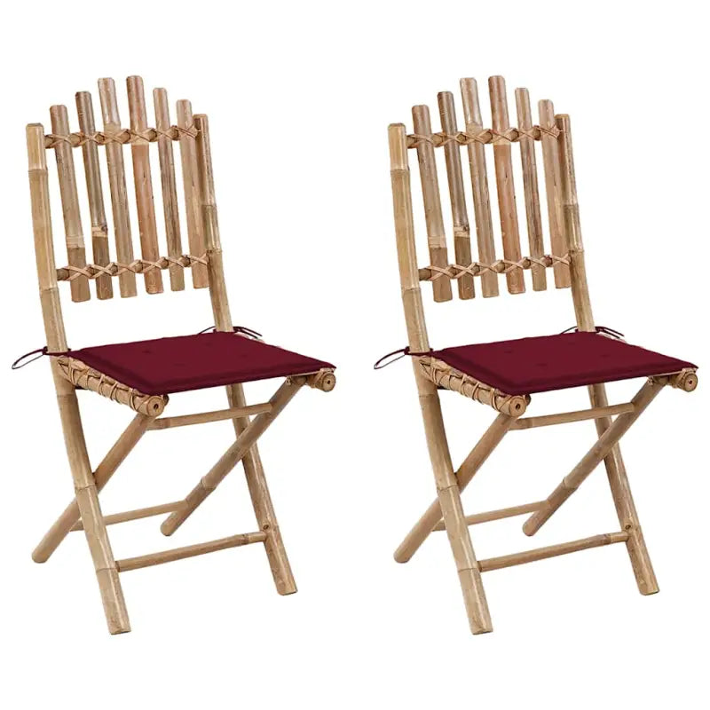 Bamboe tuinstoelen set met touwtjes voor buiten eten - Wijnrood / 2 / 40 x 40 x 4 cm - Tuinstoelen