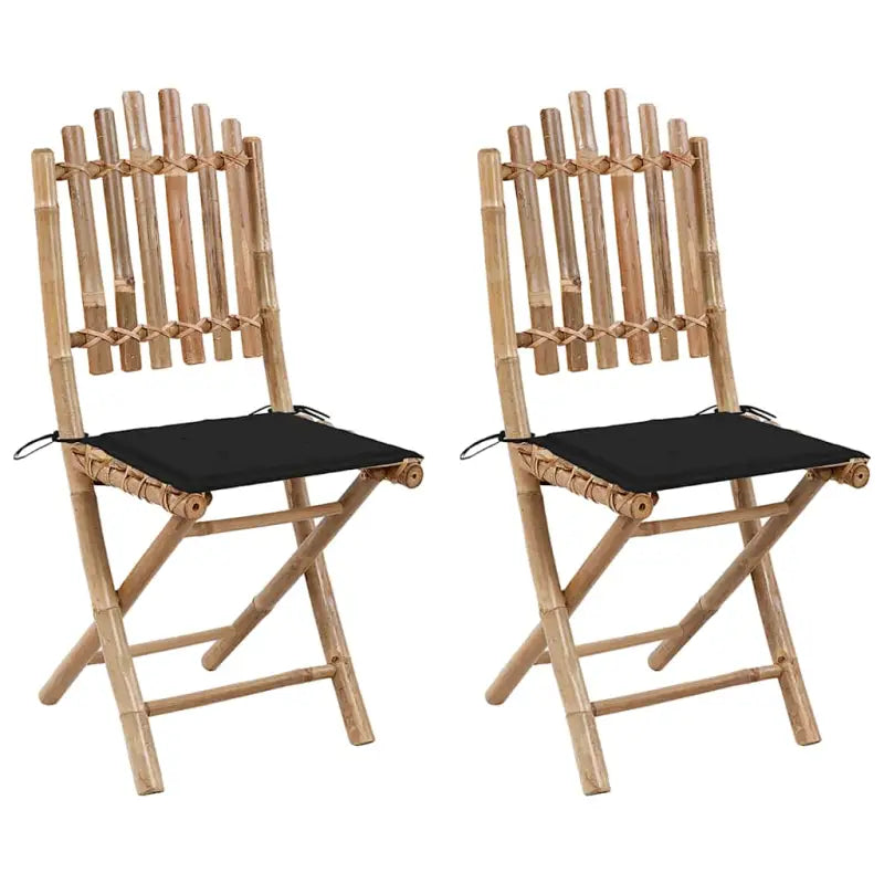Bamboe tuinstoelen set met touwtjes voor buiten eten - Zwart / 2 / 40 x 40 x 4 cm - Tuinstoelen