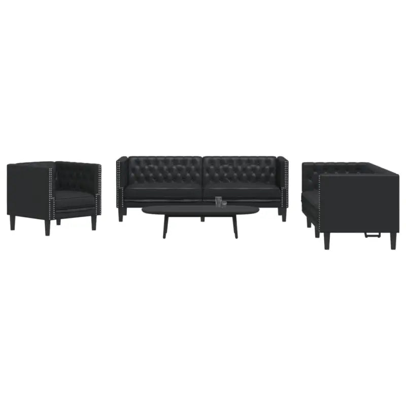 Banken Chesterfield-stijl met comfortabele afmetingen en stijlvolle uitstraling - Zwart / Fauteuil + tweezitsbank