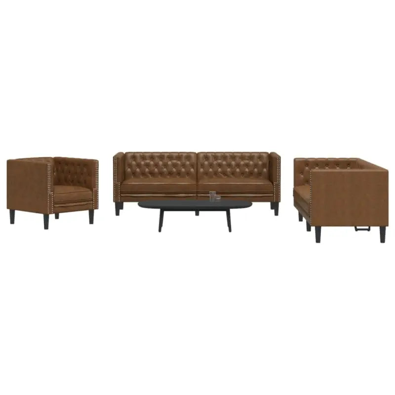 Banken Chesterfield-stijl met comfortabele afmetingen en stijlvolle uitstraling - Bruin / Fauteuil + tweezitsbank