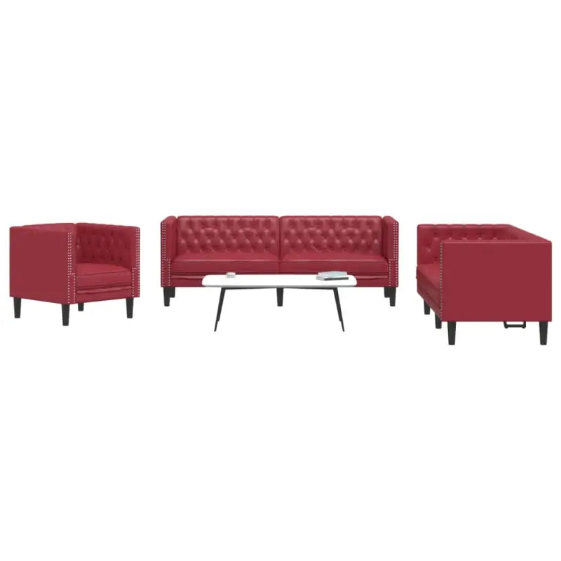 Banken Chesterfield-stijl met comfortabele afmetingen en stijlvolle uitstraling - Wijnrood / Fauteuil + tweezitsbank