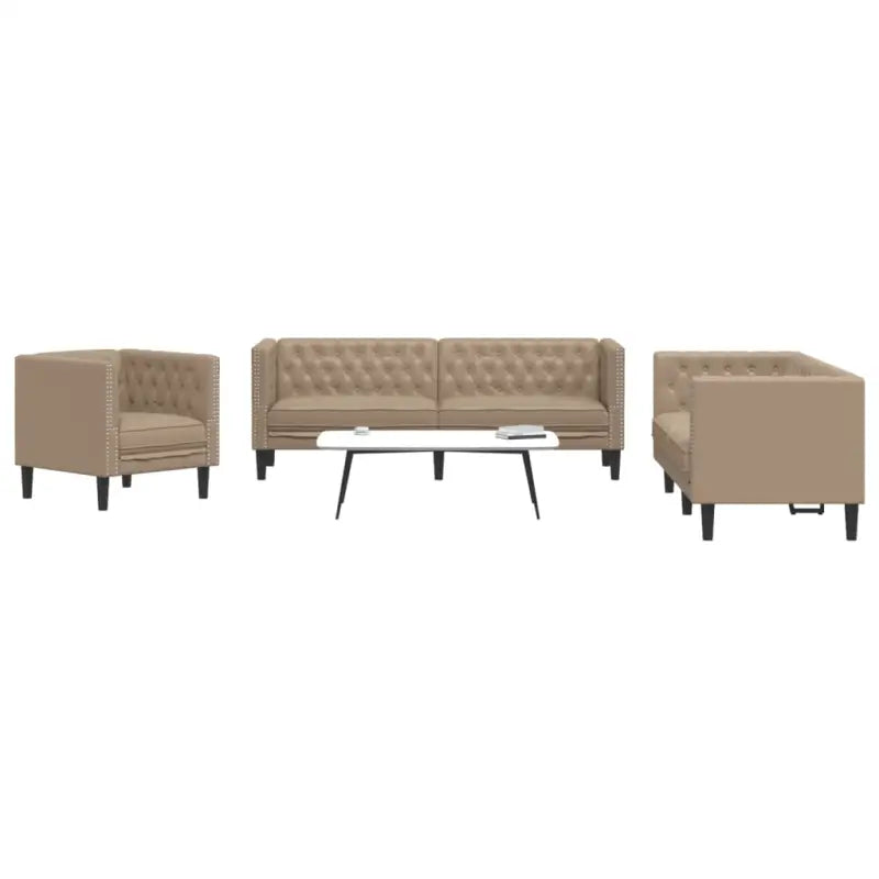 Banken Chesterfield-stijl met comfortabele afmetingen en stijlvolle uitstraling - Cappuccino / Fauteuil + tweezitsbank