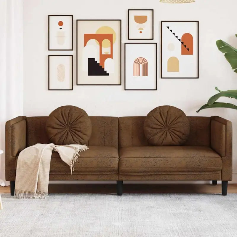 Banken fauteuil in kunstsuède voor ontspannen en gezellig comfort - Bruin / Driezitsbank - Banken