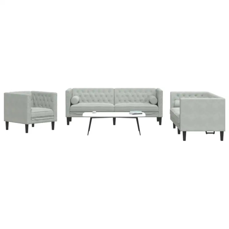 Banken in Chesterfield-stijl met comfortabele afmetingen voor elke ruimte - Lichtgrijs / Fauteuil + tweezitsbank