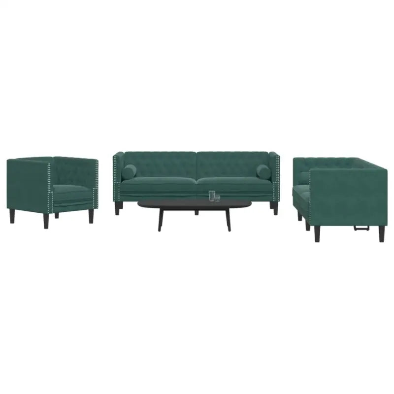 Banken in Chesterfield-stijl met comfortabele afmetingen voor elke ruimte - Donkergroen / Fauteuil + tweezitsbank