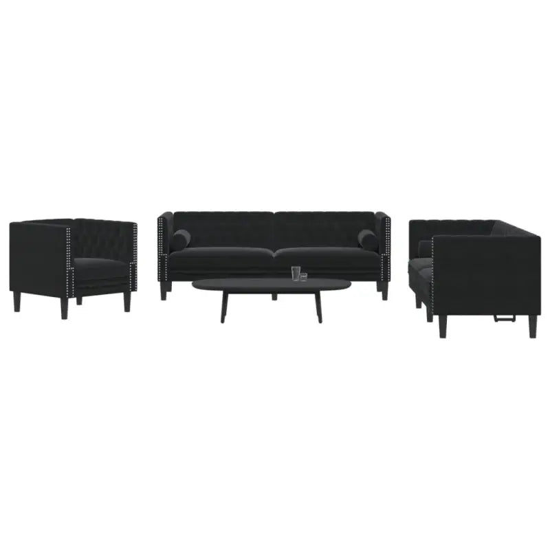Banken in Chesterfield-stijl met comfortabele afmetingen voor elke ruimte - Zwart / Fauteuil + tweezitsbank