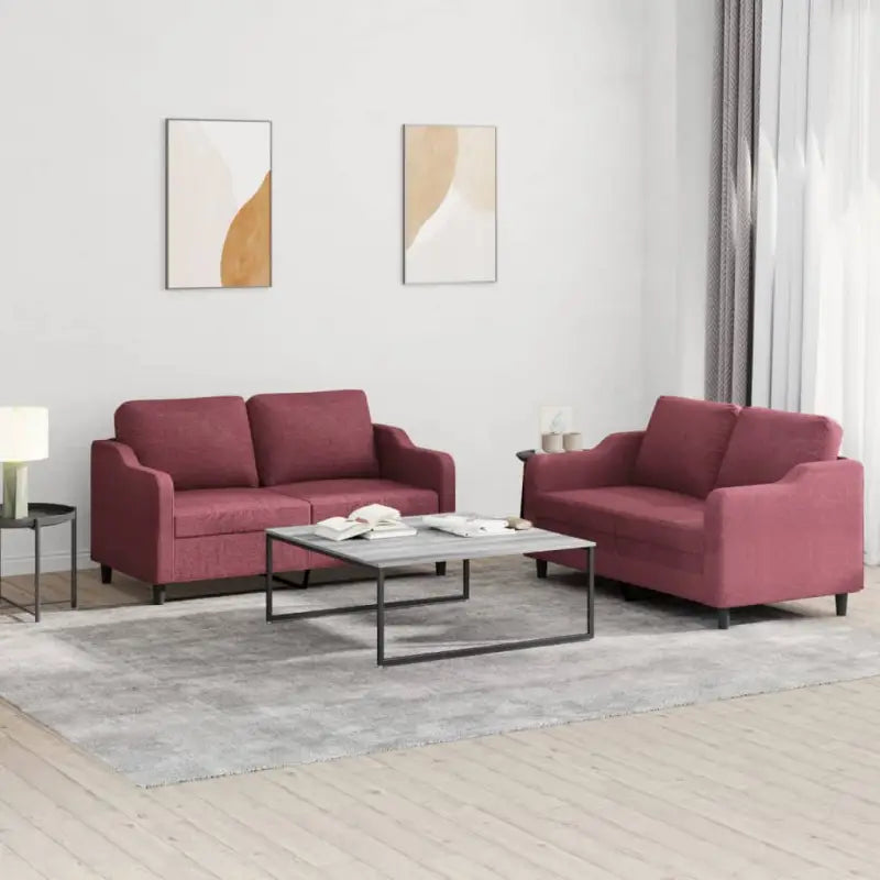 Banken Loungeset met comfortabele zitdiepte en elegante totale afmetingen - Wijnrood / met kussens - Banken