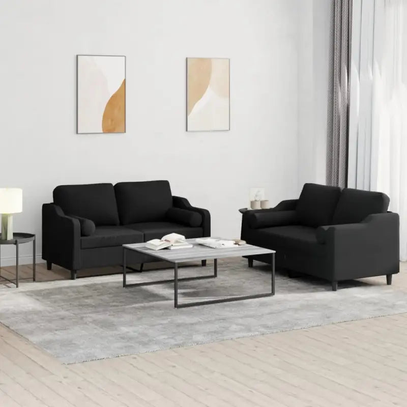 Banken Loungeset met comfortabele zitdiepte en elegante totale afmetingen - Zwart / met kussens - Banken