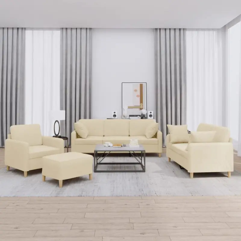 Banken loungeset met duurzame stof en comfortabele vulling - Crème / met kussens en voetenbankje - Banken