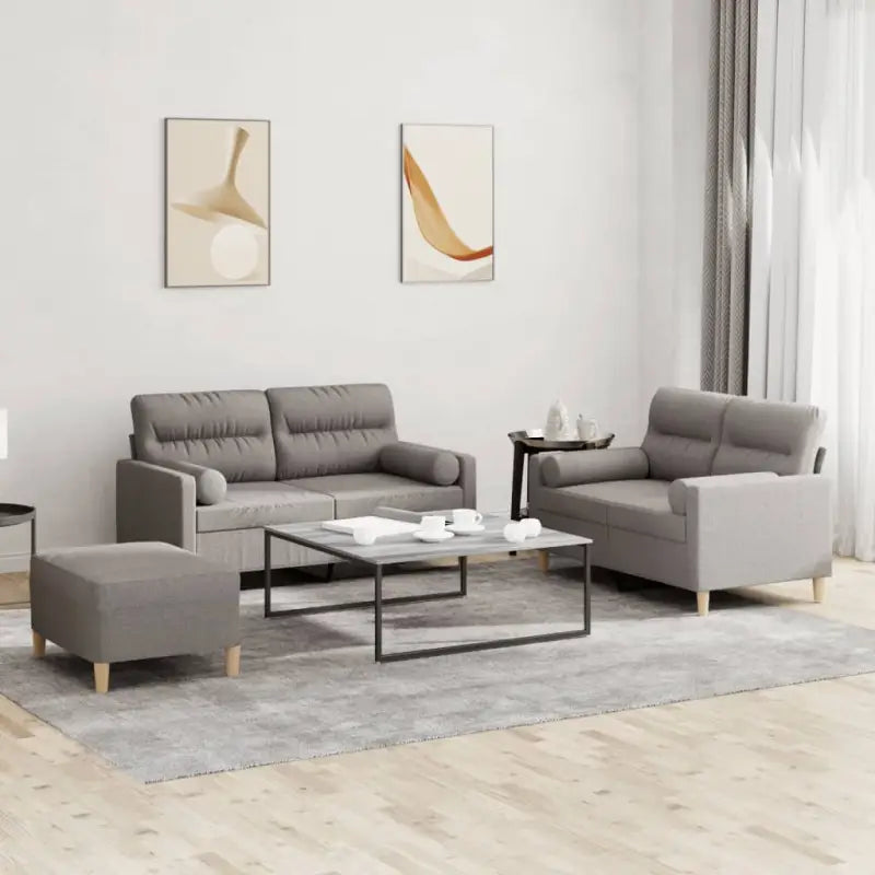 Banken Loungeset met elegante uitstraling en comfortabele zithoek - Taupe / met kussens en voetenbankje - Banken