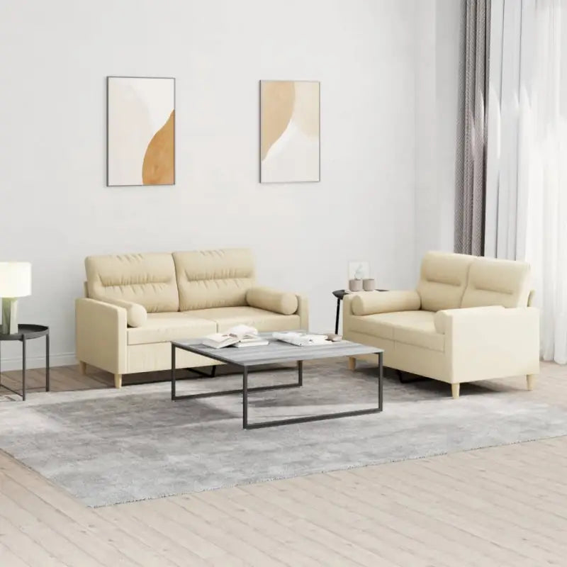 Banken Loungeset met elegante uitstraling en comfortabele zithoek - Crème / met kussens - Banken
