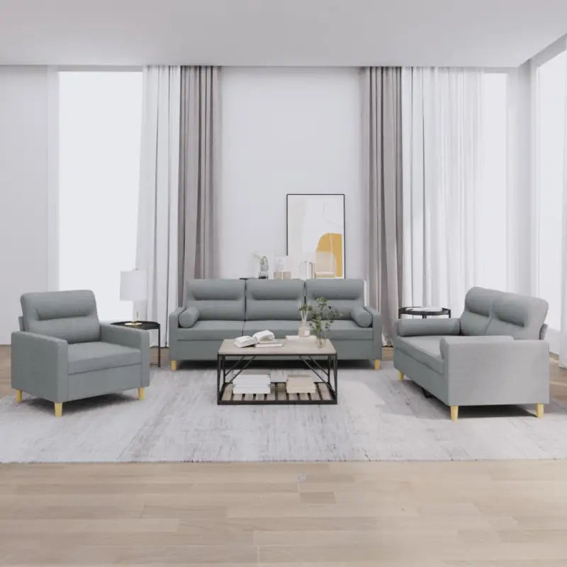 Banken loungeset met ruime totale afmetingen en comfortabele breedte zitting - Lichtgrijs / met kussens - Banken